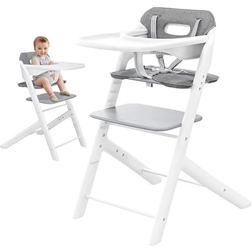 Adjustable Baby High Chair, Portable Child High Chair with 5‑Point Safety Harness, Cushion & Removable Tray, Adjustable Seat and Footrest Heights for Children 6+ Months