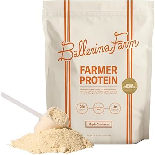 Ballerina Farm Grass Fed Whey Protein Powder, Maple Cinnamon, 24g Protein with Collagen Peptides, Bovine Colostrum, Hemp Hearts & Prebiotic Fiber, No Artificial Ingredients, 20 Servings