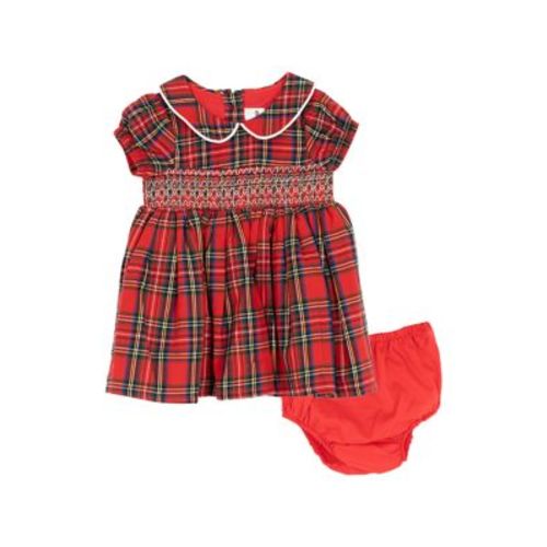 Baby Girls Short Sleeve Plaid Smocked Dress and Bloomer Set