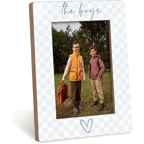 Best Firends Picture Frame 4x6, Brother Wooden Photo Frame, Best Friend Gift for Men, Friendship The Boys Blue Checked Picture Photo Frames Decor for Desk Table Boys Room