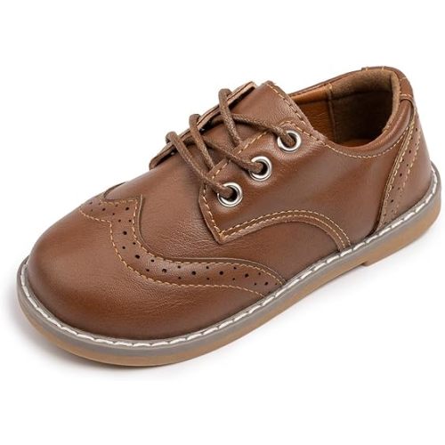 Meckior Toddler Boys Girls Black Dress Shoes Little Kid Oxford Shoes Wedding Church Dress Shoes PU Leather Lace Up School Uniform Loafer Flats