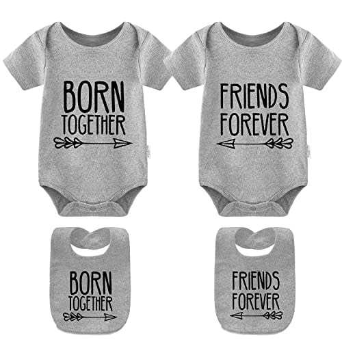 YSCULBUTOL Baby Twins Bodysuits Best Friends Forever Baby Clothes Set with Bibs Girl Outfit with hat