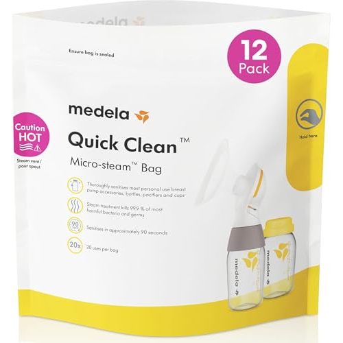 Medela Quick Clean Micro-Steam Bags | Microwave Steam Cleaning Bags | 12Ct