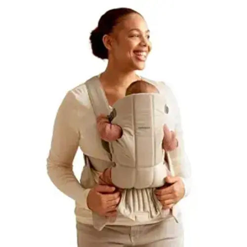BabyBjörn Baby Carrier Mini, Beige, Woven | Newborn Carrier (7-15 lbs), Ergonomic, Easy-to-Use