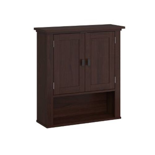 RiverRidge Hayward Two-Door Bathroom and Laundry Wall Mount Storage Medicine Cabinet with Fixed and Adjustable Shelf - Dark Woodgrain: Composite Wood