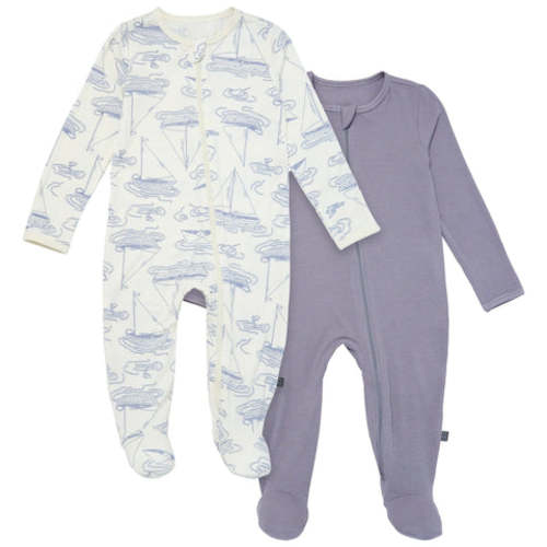 2-Pack Baby Boys Ivory Sailboat Sleep 'N Plays With Mitten Cuffs