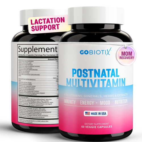 GoBiotix Organic Postpartum Supplement for Moms Postnatal Vitamins Lactation Support 60 Caps