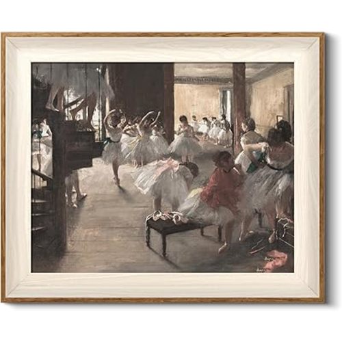 HUARCEY Framed Canvas Wall Art The Dance Class Dark Toned Vintage Rustic Art, School of Ballet Classic Impressionism Painting, Young Ballerina Wall Decor for Home Bedroom Bathroom