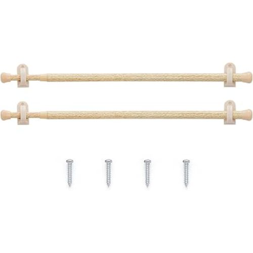 JINCHAN French Door Curtain Rods, No-Drill Adjustable Wooden Look Curtain Rods with Adhesive Hooks, 26–50 Inch Aluminum 2-Pack for Sheer & Tier Curtains
