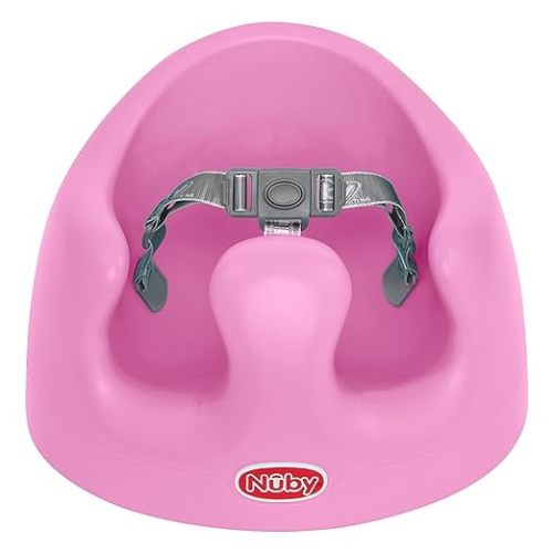 Nuby My Floor Seat - Portable Baby Chair with Soft Foam Cushion, Safety Harness, and High Back Design - 4+ Months - Gray