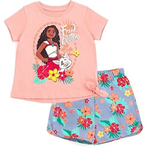 Disney Floral T-Shirt and Chambray Shorts Outfit Set Infant to Big Kid Sizes (12 Months - 14-16)