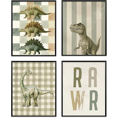 VONTP Retro Dinosaur Room Wall Decor for Boys, 8x10 Inch Set of 4(Unframed)