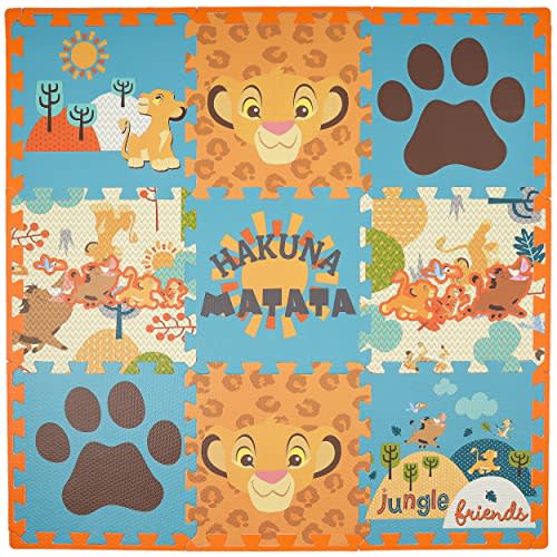 Disney Lion King EVA Foam Mat, Hakuna Matata Interlocking Flooring Tiles, Blue, 36 x 36 Inches