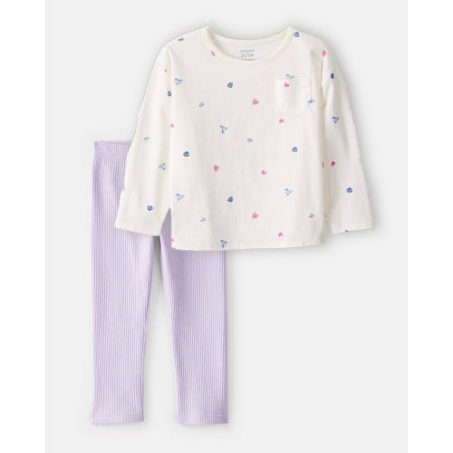Toddler Girl 2-Piece Winter Print Top & Stretch Rib Leggings Set - Cream/Purple | Carter's