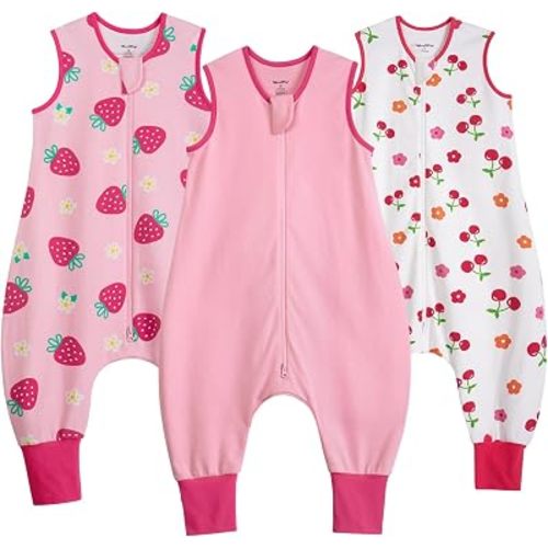 Toddler Sleep Sack with Feet 2t-3t 100% Cotton 0.5 Tog 24-36 Months Baby Sleep Sack with Legs, 3 Pack Soft Breathable Footed Wearable Blanket with 2-Way Zipper