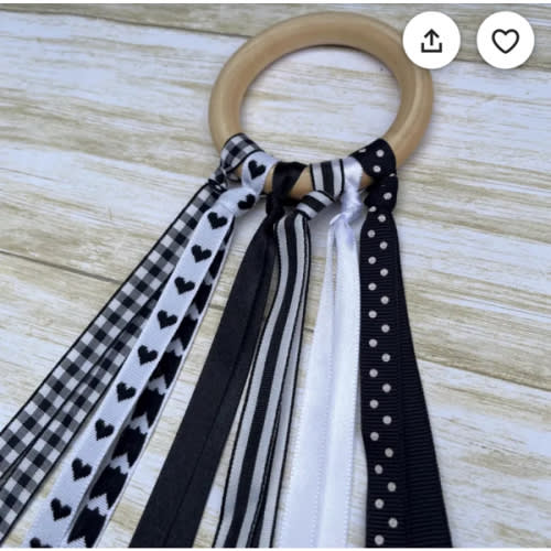 Baby Rainbow Sensory Toy | Infant Black & White Ribbon Sensory Toy | Montessori Sensory Hand Kite Toy | High Contrast Waldorf Toy