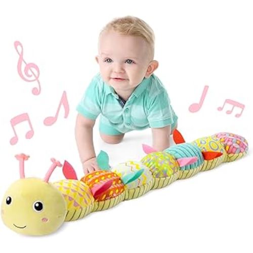 LIGHTDESIRE Baby Toys Musical Caterpillar,Infant Toys Stuffed Animal Toys with Ruler Design and Ring Bell,Baby Teething Toys for Tummy Time Newborn Boys Girls 0 3 6 12 Months(Yellow)