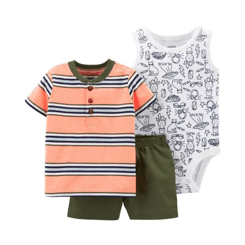 3-Piece Graphic Little Short Set - NB - Neon Orange/Green