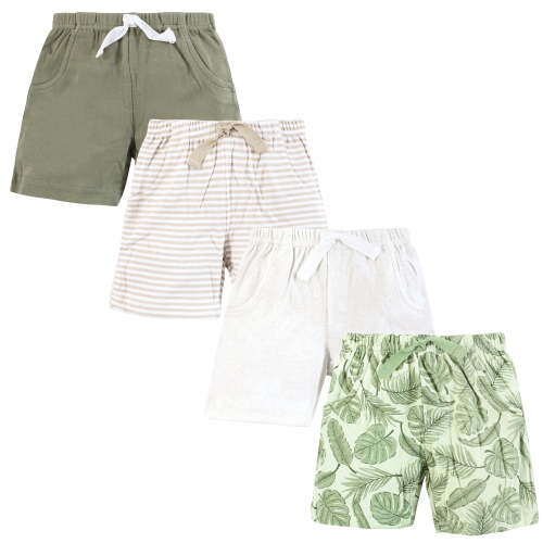 Hudson Baby Infant Boys Shorts Bottoms 4-Pack, Green Palms, 0-3 Months