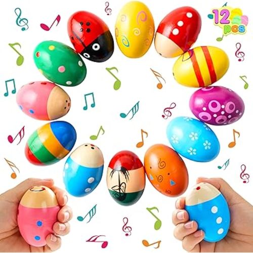 JOYIN 12 Packs 1.9''*2.7" Wooden Egg Shakers Maracas Percussion Musical for Party Favors, Classroom Prize Supplies, Musical Instrument, Basket Stuffers Fillers, Easter Hunt