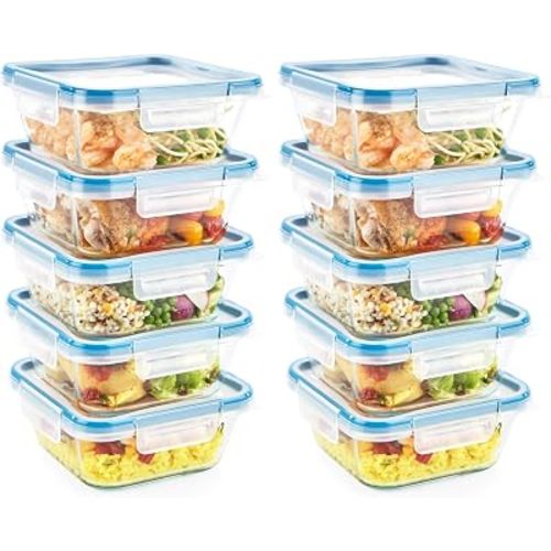 Snapware Total Solutions (10-Pack, 4 Cup) Glass Food Storage Containers Set, Airtight & Leakproof Locking BPA-Free Lids, Freezer Dishwasher Microwave Safe