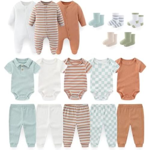 falianni Baby Boy Girl 18 Pack Layette Set Cotton Infant Unisex Clothes and Accessories New born Essentials Clothing Sets