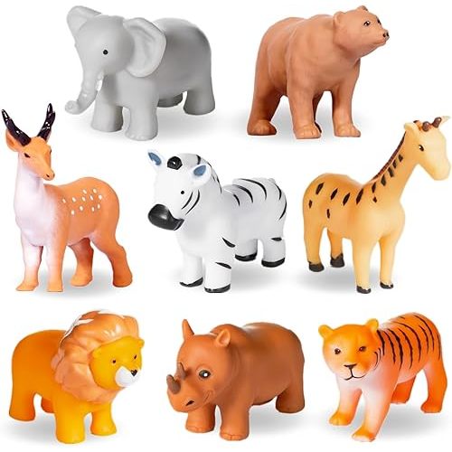Baby Bath Toys, for Infants 6-12& Toddlers 1-3, No Hole Bathtub Toys (Wild Animals, 8 Pcs with Mesh Bag)