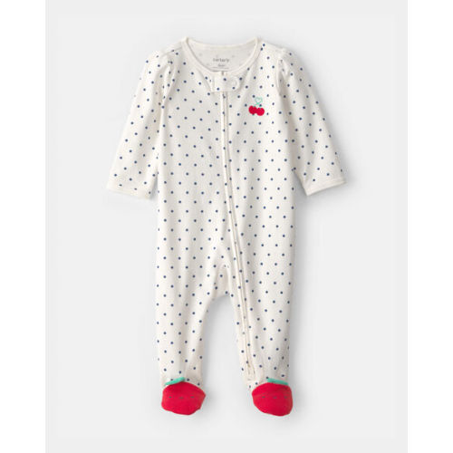 Baby Girl Cherry 2-Way Zip 100% Cotton Sleep & Play Pajama - White | Carter's