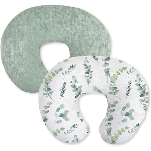 Little Grape Land Muslin Nursing Pillow Covers 2 Pack, 100% Cotton Removable Breastfeeding Pillow Covers, Feeding Pillow Slipcovers for Baby Boys & Girls, (Leaves & Green)
