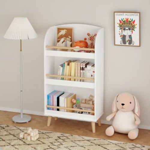 RISOKEYS Kids Bookshelf 3-Tier, Minimalist Book Organizer Toy Storage, Easy-to-Use for Toddlers for Bedroom, Playroom/Nursery, High-Density MDF
