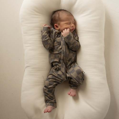 Bamboo Zip Pajamas | Faded Brown Checkerboard – forever french baby