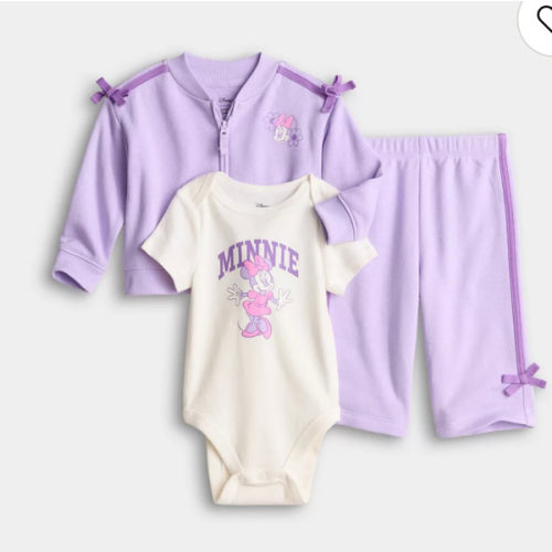 Baby Girl Disney's Minnie Mouse Jumping Beans® 3-pc. Bow Shoulder French Terry Set