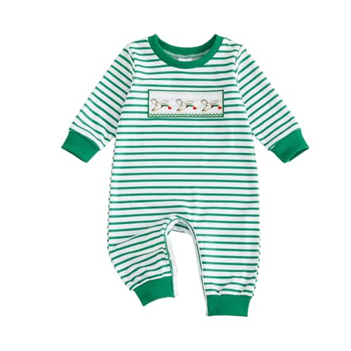 Sasaerucure Infant Newborn Baby boy Valentine’s day Outfit Heart Embroidery Striped Long Sleeve Romper Jumpsuit