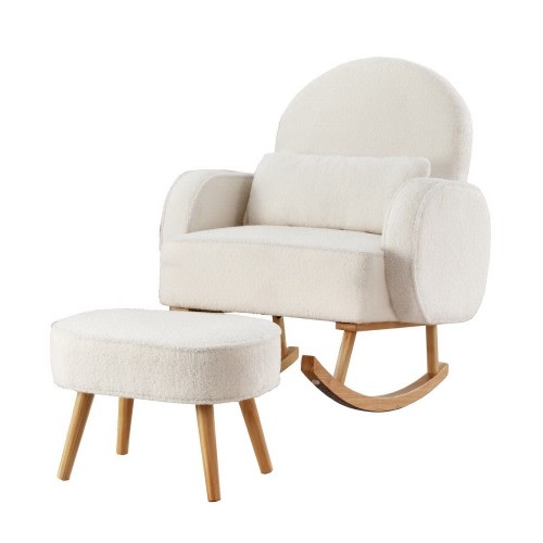 Artiss Armchair Rocking Chair with Round Ottoman Footrest - Boucle White
