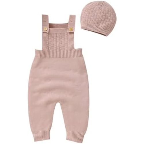 Opewod Newborn Baby Sweater Romper Sleeveless Jumpsuit with Hat Infant Outfits Overall Bodysuit One Piece 2pcs