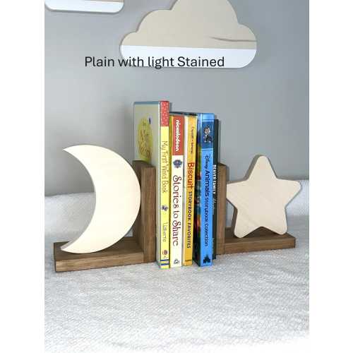Bookends Moon and Star-wooden bookends-moon-star-nursery decor-book organizer-moon and star theme nursery