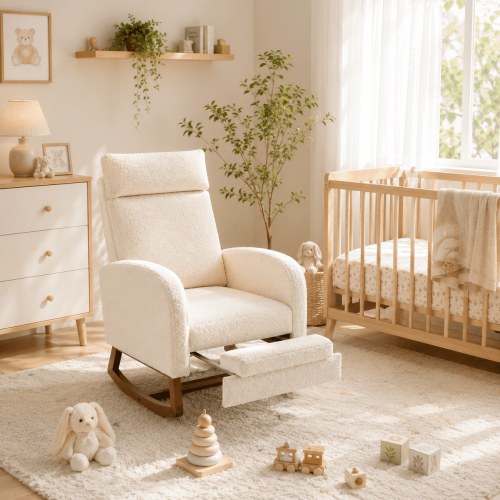 Someet, Nursery Rocking Chair with Footrest, 90% Lambswool, White
