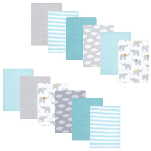 Luvable Friends Hudson Baby Flannel Burp Cloths 12pk, Soft Elephant