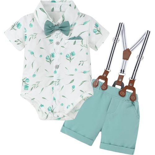 SANMIO Baby Boy Clothes Suits Short Sleeve Top+Bowtie+Suspender Shorts Summer Infant Gentleman Birthday Outfits