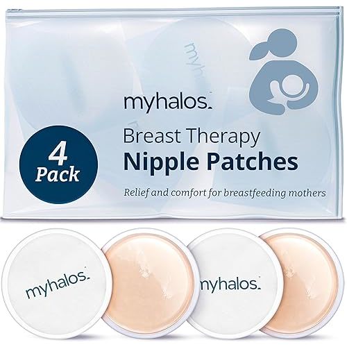MyHalos® Nipple Pads for Breastfeeding - 4 Reusable Hydrogel Cooling Shields - Breastfeeding Essentials for Engorgement, Nipple Pain Relief - Nursing Pads for Post Partum Breast Care (4 Pack)