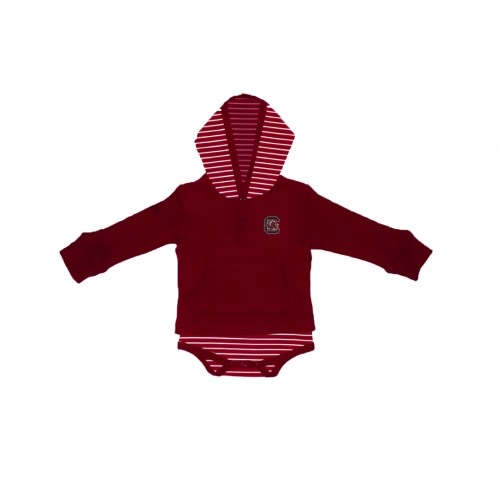 SOUTH CAROLINA GAMECOCKS GARNET AND WHITE HOODED ONESIE