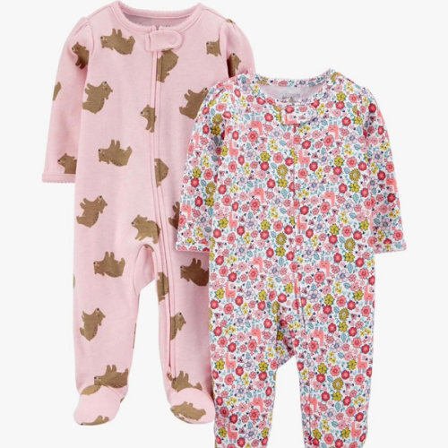 Simple Joys by Carter's Baby Girls' Cotton Footed Sleep and Play, Pack of 2