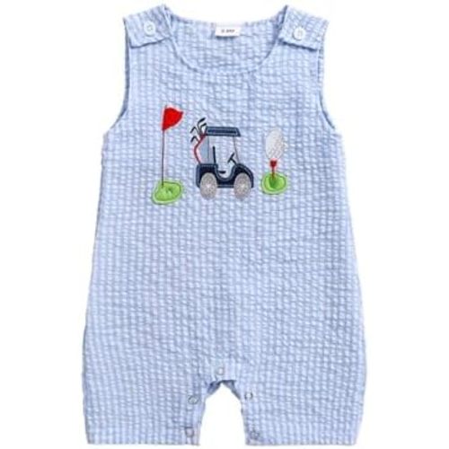 Infant Boy Girl Golf Romper Newborn Baby Overalls Plaid Print Shortall Sleeveless Button Embroidery Golf Jumpsuit