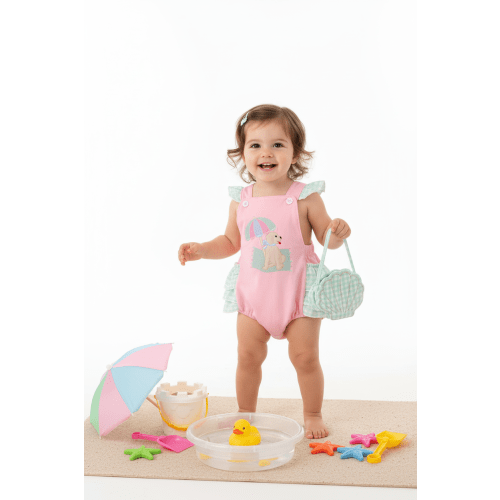 PINK BEACH PUPPY EMBROIDERY GIRL BUBBLE