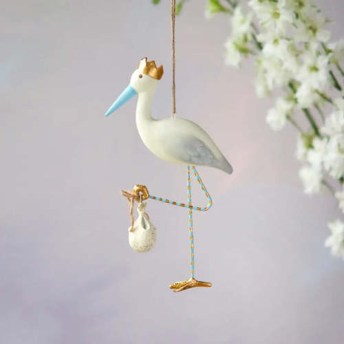 Glitterville 7" Resin Royal Stork Ornament: Blue