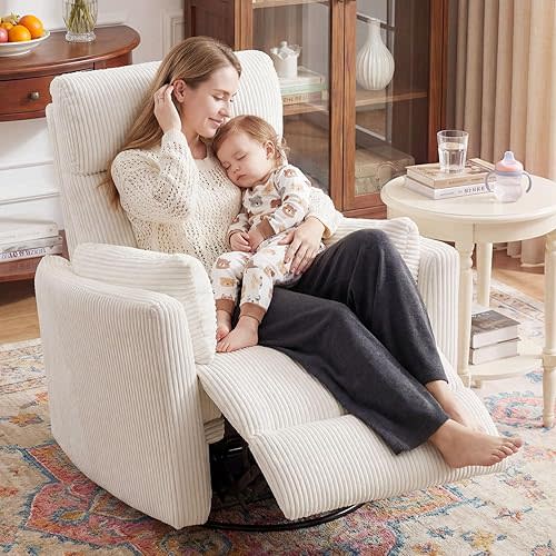BOSMILLER 360° Swivel Recliner Chair,Nursing Rocking Chair with 2 Pillows for Adutlts,Comfy Rocker Recliners with High Back for Nursery,Living Room,Bedroom