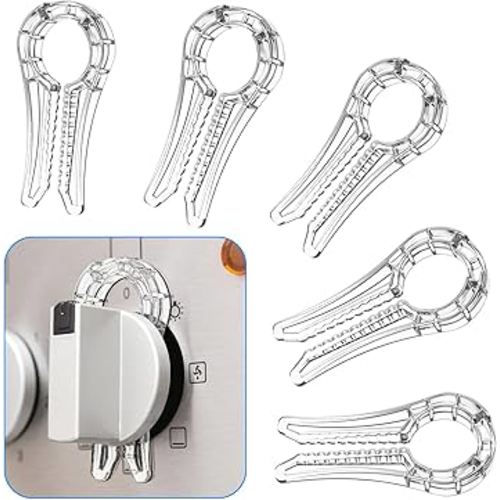 Gas Stove Knob Locks, Gap-fit Pin for Stove Knobs, for Knob Gap at Least 0.27", Baby Proofing Stove Knob Safety Covers, Stove Guard Clear, Pack of 5, with 1 Extra Piece for Back Up