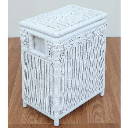 Wicker Hamper Beaded Victorian Style, Lined, Medium Size , White Color