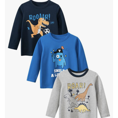 GFQLONG Toddler Boys Long Sleeve Dinosaur Shirts Kids Cotton Tees 1T-9Y