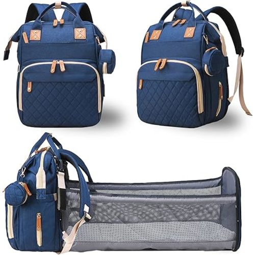 Diaper Bag with Changing Station, Waterproof 3 in 1 Baby Diaper Backpack with Foldable Changing Pad, Large Travel Back Pack for Baby Girl Boy, Peach Pink